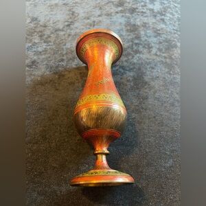 Vintage Red and Gold Decorative brass vase.